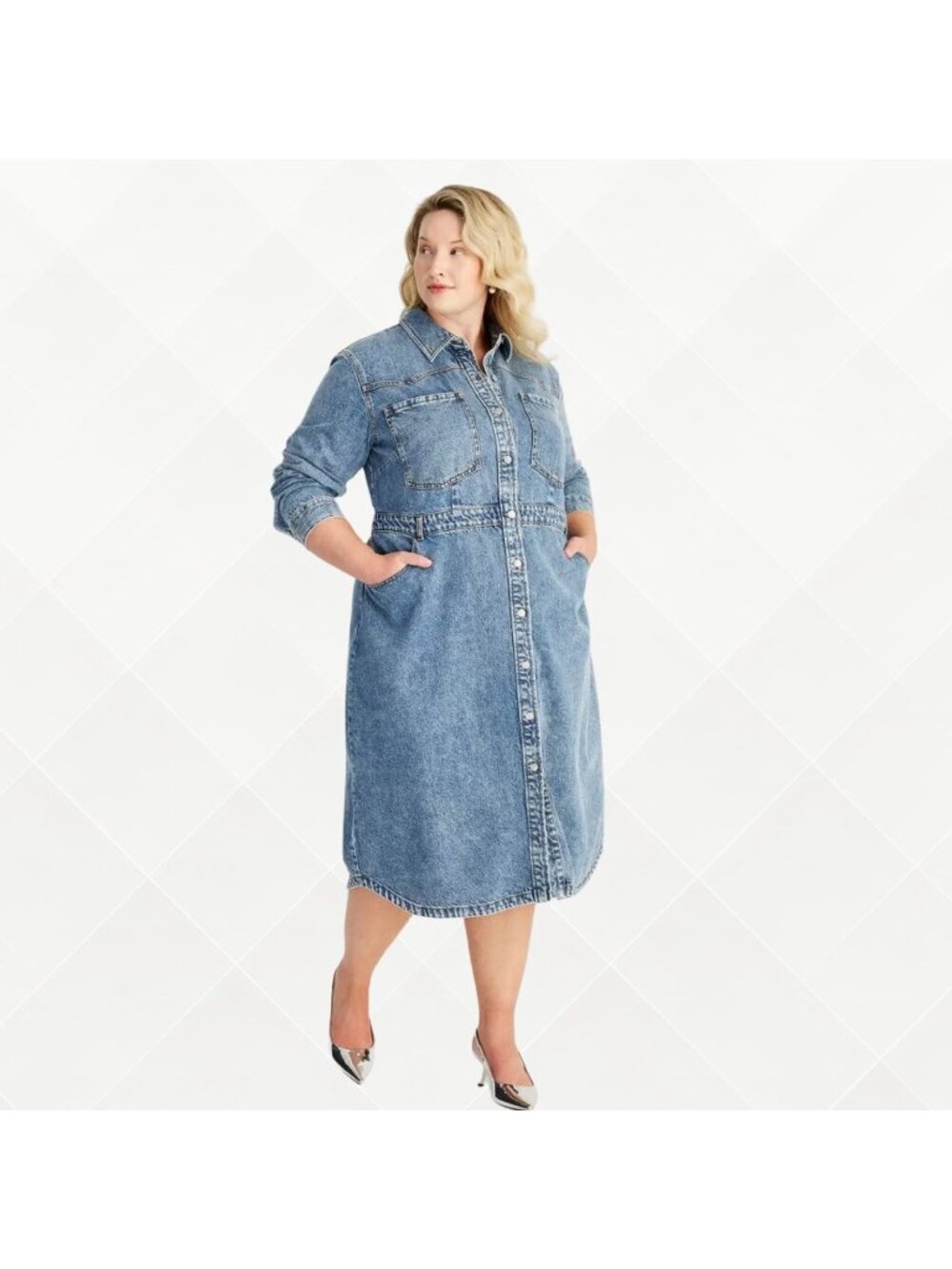 Future Collective Denim Midi Dress • 16 • NWT • Medium Wash • WDS-100099
